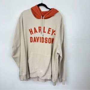 Harley-Davidson Men's Cream Hoodie with Orange Accents E24
